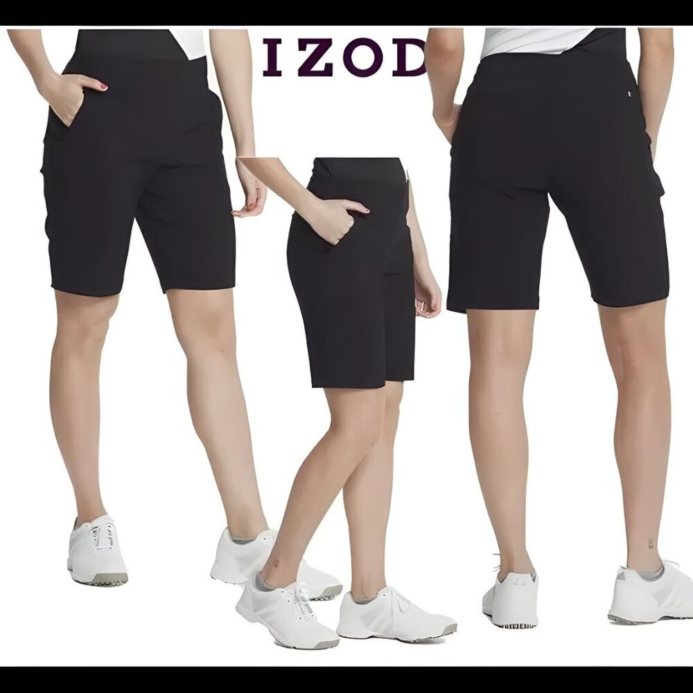 IZOD Women’s Golf Stretch 10" Short with Pockets (BLACK)